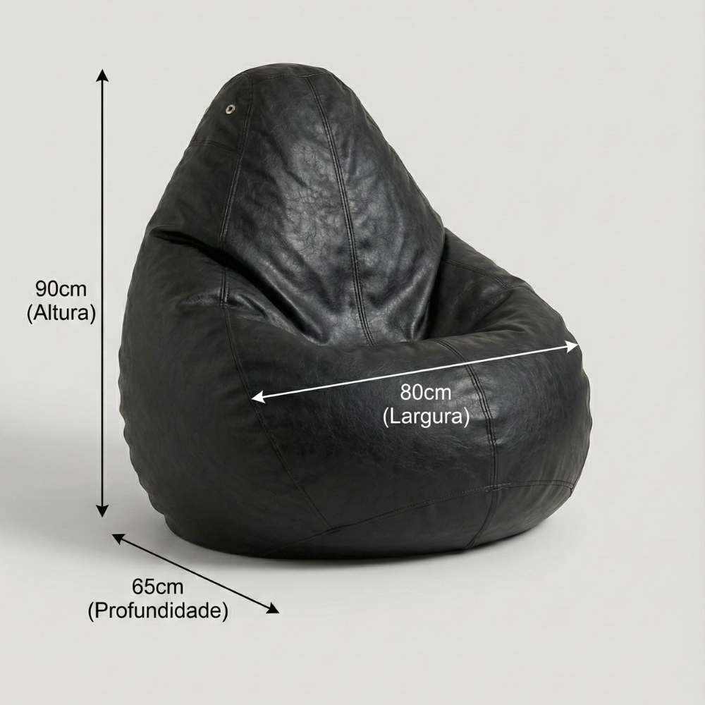 Puff Fofão Adulto com Enchimento e Courino Premium (Preto)